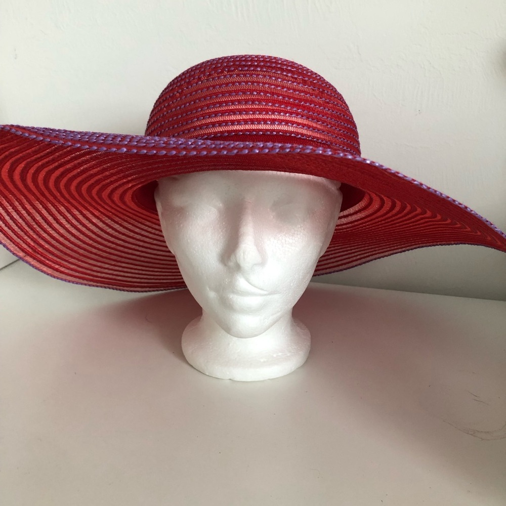 Q Headwear Wide Brim Straw Hat - Red and Purple